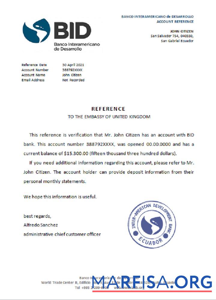 Realistic Ecuador Banco Interamericano de Desarrollo reference sample